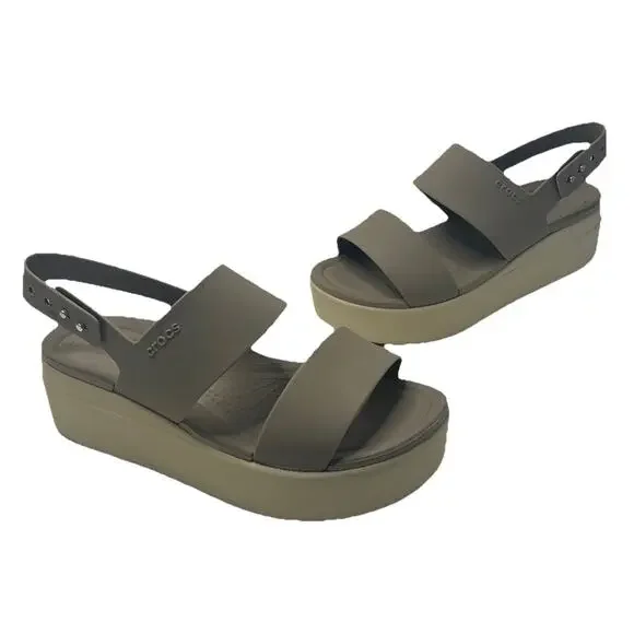 Crocs Women’s Brooklyn Low Wedges Platform Sandals Size 5 Beige Slingback Summer - Picture 1 of 11